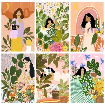 RUOPOTY Картина по номерам Женщина Тропические растения Оригинальные Подарки На холсте Акрил Поделки для взрослых