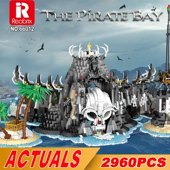 Модульные здания Pirates MOC 66012 Модель острова черепа в Пиратской бухте 2960 шт. Строительные блоки, кирпичные игрушки для детей, подарок на день рождения