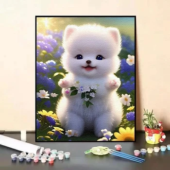 Симпатичная собачка цифровая картина маслом заливка цветом D день рождения девочки отдел живописи ручной работы декоративная живопись