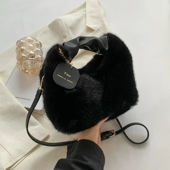 Новая осенне-зимняя плюшевая сумка, модная мягкая плюшевая сумка-тоут через плечо, портативная женская повседневная сумочка