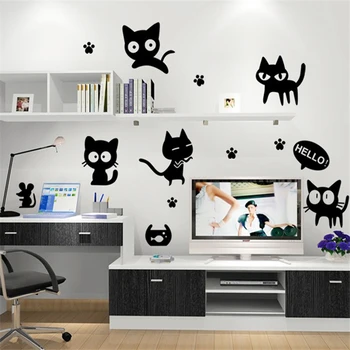 Наклейки с мультяшными кошками, детская комната, двери компьютерных шкафов и окна, стеклянные декоративные наклейки на стены, водонепроницаемый плакат