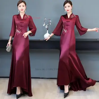 китайское винтажное платье 2024 года, улучшенное восточное банкетное платье чонсам ципао, вечернее платье чонсам с национальной цветочной вышивкой