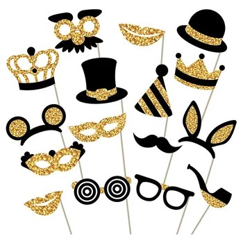 16 Предметов реквизита для фотобудки из черного золота, шляпы, короны, очки для дня рождения, свадьбы, выпускного вечера, принадлежности для вечеринок