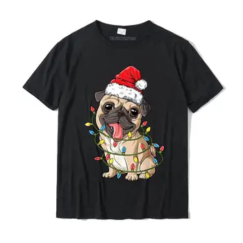 Огни Рождественской елки с мопсом, Рождественские подарки для собаки Санта, Футболка для мальчиков с Мопсами, Забавные мужские футболки, Топы и тройники с принтом, хлопковые повседневные футболки