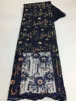 Африканская Нигерийская кружевная ткань с пайетками 2023, Высококачественная Темно-синяя вышивка, Французское Тюлевое кружево для свадебного платья XX