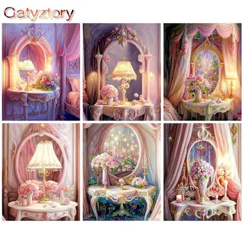 GATYZTORY Рамка Diy Картина по номерам Розовый туалетный столик Акриловая краска на холсте Ручная роспись маслом для домашнего декора Искусство