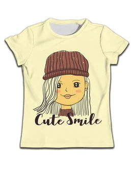 Простая футболка с принтом маленькой девочки, милая улыбка, детский повседневный топ с круглым вырезом для мальчиков, летняя желтая толстовка для девочек