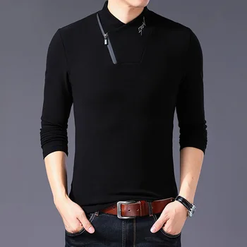 Новая хлопчатобумажная мужская футболка с полувысоким вырезом на молнии и длинными рукавами большого размера, повседневная мужская одежда