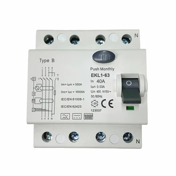 Автоматический выключатель остаточного тока типа B RCCB 10KA 4 полюса 40A 30MA УЗО ELCB EKL1-63 Утечка УЗО типа B