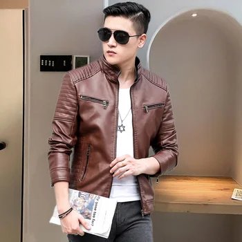 Мужская кожаная куртка-бомбер Leather for Men's 2022, новая популярная Тонкая Модная одежда в корейском стиле, мужские пальто-стойки W42