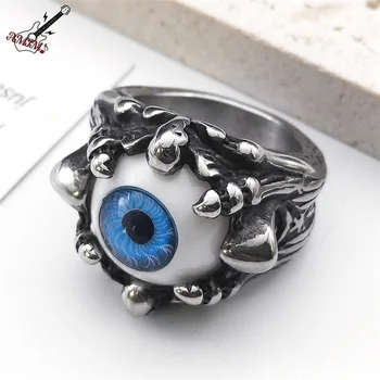 Мужское Винтажное Кольцо Dragon Claw Evil Blue Eye Ring для Женщин из Нержавеющей Стали в Готическом Стиле Панк, Дьявольское Глазное Яблоко, Вечерние Кольца, Ювелирные Изделия R469S06