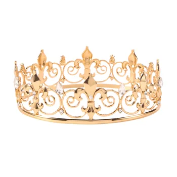 Королевская корона для мужчин - Металлические короны и диадемы для принцев, круглые шляпы для празднования дня рождения, Средневековые аксессуары (Золото)