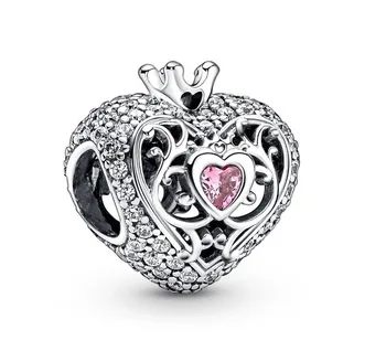Оригинальный шарм из королевской короны и сердечек, подходящий для женщин Pandora, браслет из стерлингового серебра 925 Пробы, Европейский браслет, ювелирные изделия своими руками