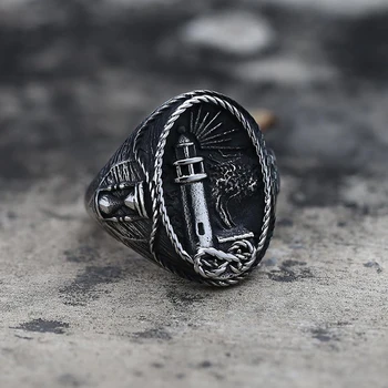 Винтажное кольцо с маяком Викингов в готическом стиле из нержавеющей стали 316L, мужское Морское кольцо-печатка, Мужское кольцо в стиле Панк-байкер, Ювелирный подарок, Размер 7-15