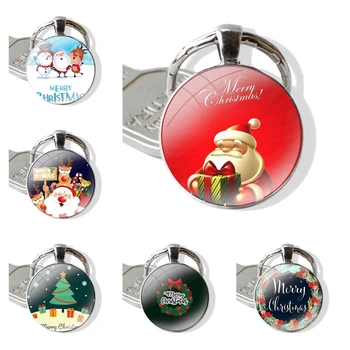 Брелки для ключей в виде елки Санта Клауса, брелок для ключей ручной работы из стекла с кабошоном