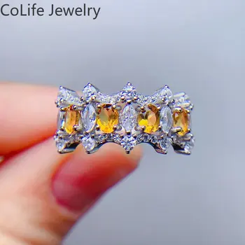 Кольцо с ослепительным кристаллом для вечеринки, всего 0,6 карата, 3 мм * 4 мм, натуральный цитрин, кольцо из серебра 925 пробы с 3 слоями 18-каратного золотого покрытия.