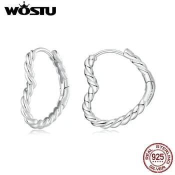 Заколки для ушей WOSTU из стерлингового серебра 925 пробы в форме сердца, базовые серьги-кольца, ювелирные изделия для женщин, подарки на каждый день, модные аксессуары