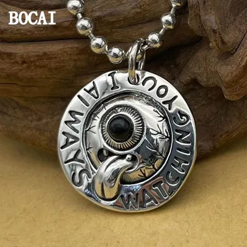 BOCAI New S925 Sterling Silver Ретро Персонализированный Креативный экзотический кулон в виде круглой открытки с изображением дьявольского глаза