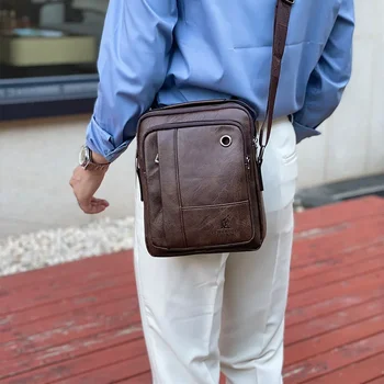 Винтажные кожаные сумки через плечо, мужская деловая повседневная сумка через плечо, модная маленькая квадратная сумка