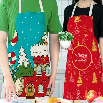 Linen Creative European and American Christmas Apron Baking Accessories Aprons for Women Delantal Cocina фартук для кухни Mandil