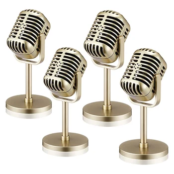 4шт Ретро-реквизит для микрофона, Модель винтажного микрофона, Антикварный игрушечный микрофон, декор стола для сцены, золото