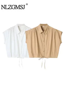 Nlzgmsj TRAF - Женская мода ранней осени, Повседневный уличный тренд, универсальная рубашка из ткани с лацканами и короткими рукавами, Женская короткая рубашка