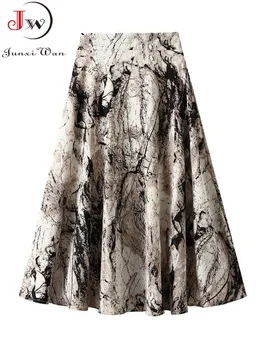 Шифоновая длинная юбка миди с чернильным принтом женская летняя повседневная элегантная юбка трапециевидной формы с высокой талией для пляжного отдыха