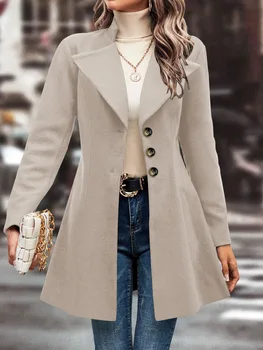 Зимнее модное повседневное шерстяное пальто на пуговицах, верхняя одежда, женская однотонная куртка с отложным воротником, пальто, топы