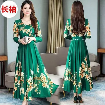 2023 Новое Китайское Приталенное Женское Модное Весеннее Темпераментное Платье с длинными рукавами 4XL с Длинной Юбкой в цветочек, Облегающее Платье