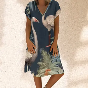 Летнее женское сексуальное платье, короткие платья в стиле бохо со страусиным принтом в джунглях, сексуальная женская одежда
