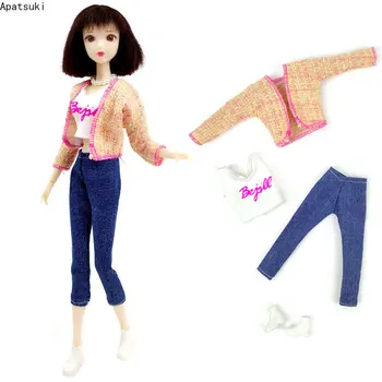 Модные кукольные наряды для куклы Барби Комплект одежды Розовое пальто Белый Жилет Брюки-безрукавки Обувь для кукол 1/6 BJD Аксессуары Детские игрушки