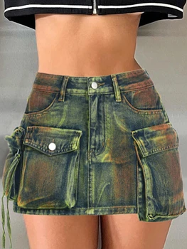 Женские джинсовые юбки с асимметричными карманами, сексуальные модные юбки с высокой талией, женская клубная одежда, лаконичные универсальные наряды Y2K