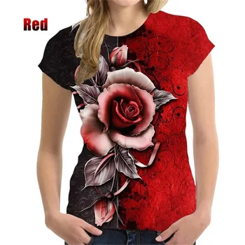 Женская футболка с цветочным принтом Roses, футболка с 3D цветочным принтом Harajuku, модные уличные футболки, женская одежда с коротким рукавом