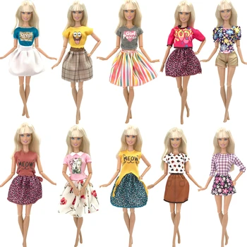NK 1x Кукольное платье Модный наряд Многоцветная рубашка Юбка Повседневная одежда Аксессуары Одежда для игрушек куклы Барби 05 JJ