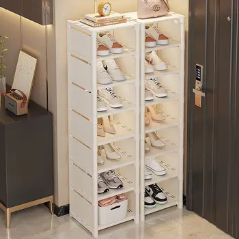 Многослойный штабелируемый обувной шкаф, Простая стойка для хранения обуви, компактный органайзер для кроссовок, угловая полка для обуви на стене