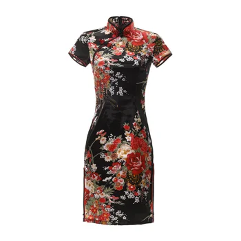 Плюс Размер 5XL 6XL Черное Новое Весенне-Летнее Улучшенное Платье Ципао С Принтом Традиционного Китайского Чонсам Женская Одежда