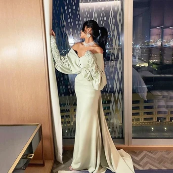 UZN Шикарные платья для выпускного вечера в стиле русалки с открытыми плечами, атласные вечерние платья с блестками, длинные рукава, вечерние платья из Саудовской Аравии, индивидуальный размер