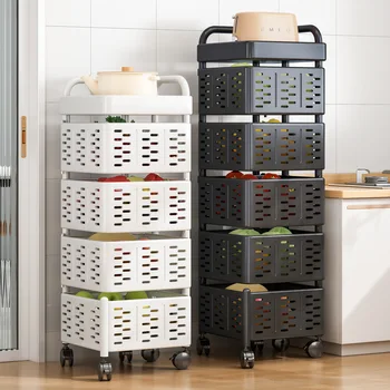 Многослойная полка для хранения домашней корзины для овощей, бесплатная установка, вращающаяся кухонная стойка, специальная посадка, может перемещаться