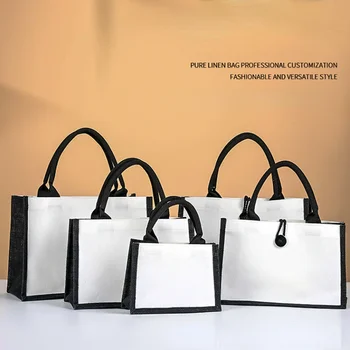 Холщовая льняная сумка-тоут, хозяйственная сумка большой емкости, портативная экологичная сумка для покупок, женская сумка для покупок
