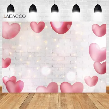 Laeacco Розовое сердце День Святого Валентина Фон для фотосъемки Белой кирпичной стены Индивидуальный Баннер Фон для Фотосъемки Фотографический