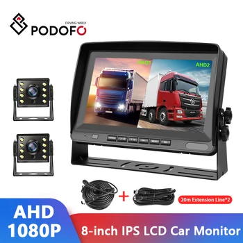 Podofo 8-Дюймовый ЖК-Автомобильный Монитор Заднего Вида IPS Цветной Дисплей Камера Обратного Резервного Копирования 2-Полосный Видеовход AHD 1080P Поддержка Ночного Видения