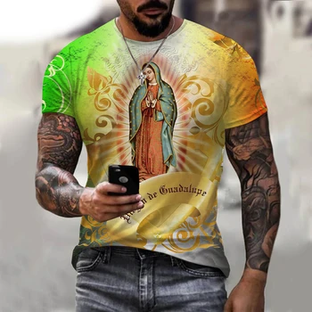 Горячая распродажа, Новая футболка с 3D-принтом Guadalupe Virgin Mary Catholic, Мужская Летняя Модная Повседневная Уличная Одежда, Топы в стиле Харадзюку
