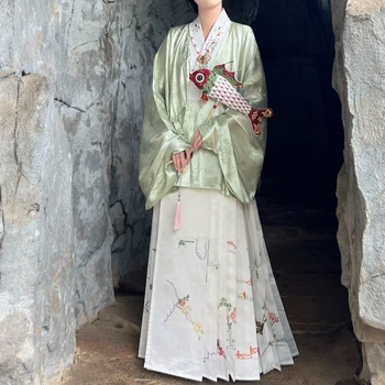 Женская одежда в традиционном китайском стиле Династии Мин Ханфу, Старинная юбка с Лошадиным Лицом, Винтажная юбка со складками Ханфу, Многоцветная