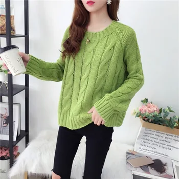 H9517 Шикарный свитер цвета авокадо зеленого цвета, женский академический стиль, осень-зима, утолщенный однотонный пуловер, топы с длинными рукавами для девочек