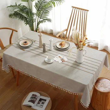 Симметричная Полосатая Скатерть из хлопка и льна, Обеденный стол в Корейском стиле, Однотонная Прямоугольная Скатерть для домашней вечеринки, полотенце