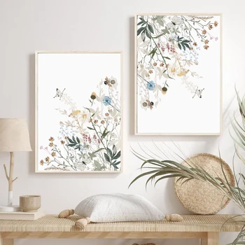 Настенная картина с ботаническим принтом и минималистичный цветочный цвет Абстрактное настенное искусство Холст Картина для спальни Декор гостиной Плакат