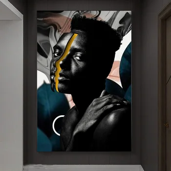 Абстрактный портрет черного африканского лица, художественная живопись, плакаты и принты, настенные картины на холсте, принты домашнего декора для гостиной