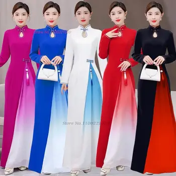 2024 аодай традиционное вьетнамское платье чонсам ретро градиентного цвета винтажное национальное платье ципао ао дай элегантное вечернее платье ципао