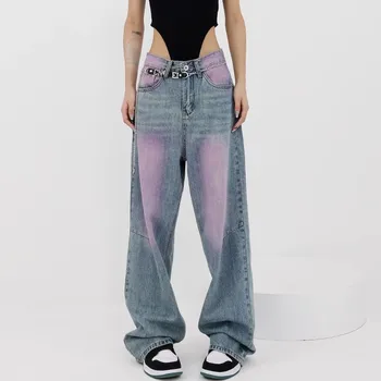 Джинсы для женщин, джинсовые брюки с высокой талией, джинсовая одежда с широкими штанинами, джинсы, Винтажные модные прямые брюки