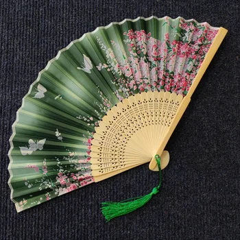 Складной веер в китайском стиле в ретро стиле, ручной веер с бамбуковым каркасом, цветочные танцевальные представления, Художественный реквизит на заказ, Свадебный подарок для гостя